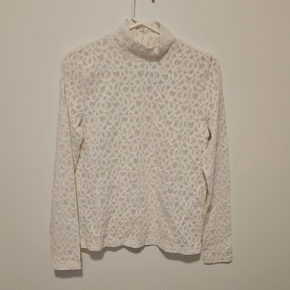 LOFT Cream Lace Long Sleeve Top